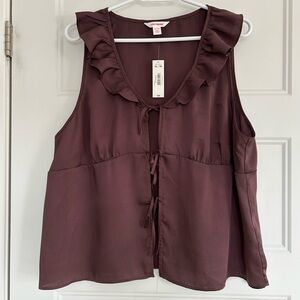 Joe Fresh Plum Ruffle Tie-Front Sleeveless Top